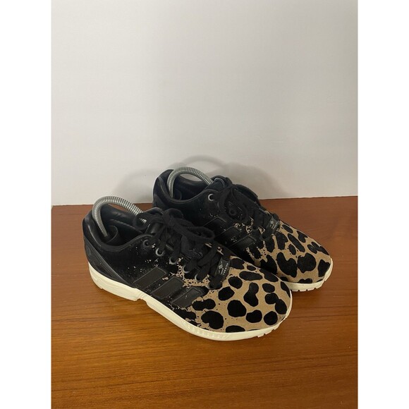 Adidas ZX Flux Core Torsion Black Women Size US 7 Cheetah Leather Suede - Picture 2 of 8